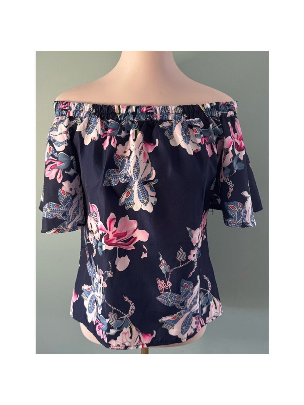 Women's StyleDome Floral Off-Shoulder Top, Size M, Blue/Pink